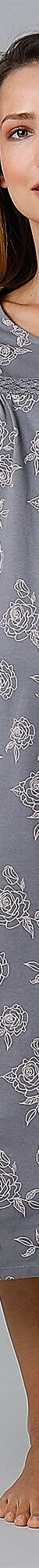 Chemise de nuit longue manches longues imprimée "roses" (gris / rose) Chemise de nuit longue manches longues imprimée "roses" (gris / rose)